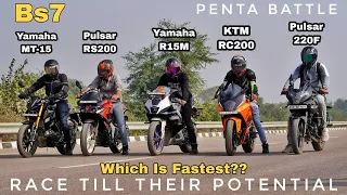 Pulsar RS200 Vs R15M Vs MT-15 Vs RC200 Vs Pulsar 220F | Long Race | MT se Aisi Ummid Nahi Thi😱