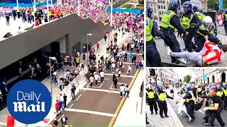 Shocking moment ticketless England fans storm Wembley and fight before Euro 2020 final