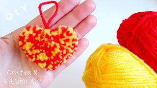 Easy Pom Pom Heart Making Idea with Fork - How to Make Yarn Heart - Amazing Valentine's Day Crafts