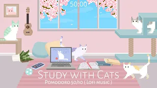 Study with Cats 🌸 Pomodoro Timer 50/10 | Relaxing lofi x Animation | Cherry blossom edition ♡