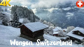 Wengen, Switzerland 4K - The most Beautiful Winter Destinations - Snowy Walk in Swiss alps