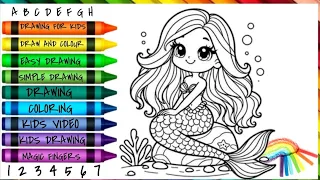 Beautiful Mermaid 🧜‍♀️ Drawing Painting Colouring for kids Toddlers | drawing Mermaid easy #drawing