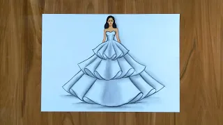 Simple Dresses drawings step by step  / Fashion illustration drawing / Fashion design Illustration