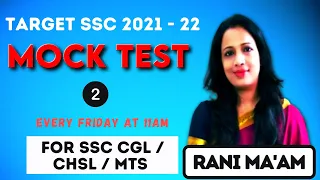 Mock Test Series For SSC Exam 2021 - 22  || Exam Based Question || Part 2 || Rani Ma'am