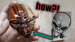 how to carve a Alien Face from Scratch |woodworking| mesquite wood