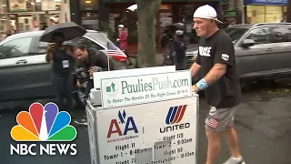 Man Pushing Drink Cart From Boston In Honor Of 9/11 Victims Arrives In NY