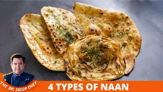 4 Types of Naan Recipe |Garlic, Butter, Cheese & Plain Naan| No Oven No Tandoor Naan Recipe at home