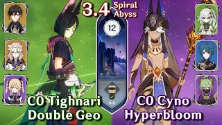 Spiral Abyss 3.4 - C0 Tighnari Double Geo & C0 Cyno Hyperbloom | Floor 12 - 9 Stars | Genshin Impact