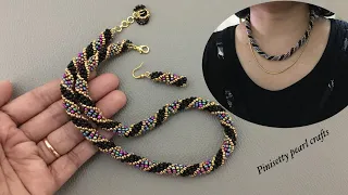 beaded multi colour twisted rope tutorial/seed beads spiral rope necklace/black beads jewelry set