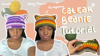 Crochet Cat Beanie Tutorial for Beginners ( Easy Projects )