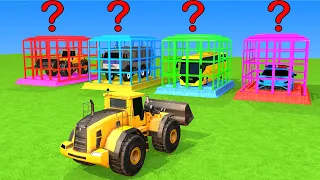 Choose The Right Door With Tires Excavator, Truck, School Bus, Tractor, Police Car 3D Vehicles Game