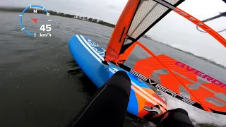 Slalom session on flat waters! Windsurfing in winter