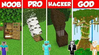 INSIDE TREE BASE HOUSE BUILD CHALLENGE - Minecraft Battle: NOOB vs PRO vs HACKER vs GOD / Animation