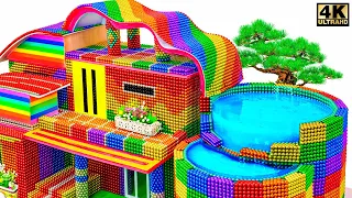 DIY - Build Double Round Swimming Pool, Villa With Rooftop Water Slides From Magnetic Balls