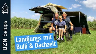 Die drei Landjungs mit Bulli & Dachzelt | DZN Setup: VW T5 mit Gordigear Dachzelt, Markise & Vorzelt