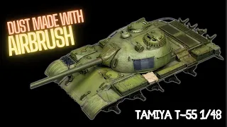 Applying 3 weathering effects for upgrading a green camouflage scale model - Tamiya T-55 1/48