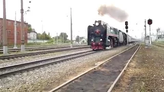 Паровозы П36-0120 и ЛВ-0283 с поездом "Золотой Орел" (Перово-IV)