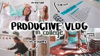 *productive* college day in my life | alo yoga haul, zoom, starbucks, pr packages, packing orders!