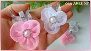 Цветы из органзы на заколке/Organza Flower Tutorial/Flower Hair Clip/Flores de Organza/Ola ameS DIY