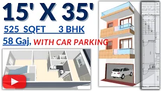 15X35,58Gaj,55Gaj to 65Gaj,House plan,Ghar ka naksha,#houseplantoday,525sqft,3D View,Full Dimension