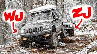 WJ vs ZJ Snow Wheeling in the Ozarks