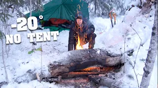 -20°C Solo, No tent, Winter Camping | ASMR |Only natural sounds|