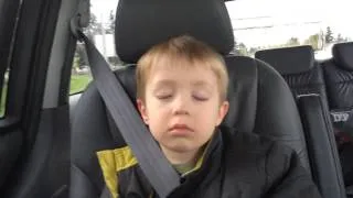 Cute little boy sleeping in the car - Funny