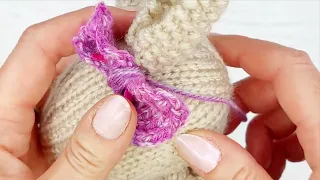 22 Sewing on Bunny's Tail & Bow/Bow-tie - Knitted Bunnies - Learn to knit with Wee Woolly Wonderfuls