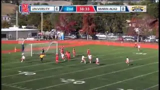 Marin Academy's Noah Paravicini scores on a header from the corner kick