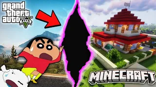 GTA 5 : SHINCHAN travels from GTA 5 to MINECRAFT and found his HOUSE!