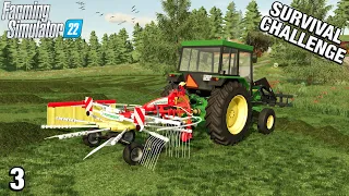 RAKING THE GRASS FIELDS - Survival Challenge FS22 Calm Lands Ep 3