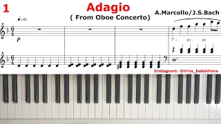 ADAGIO Marcello Bach Piano Sheets АДАЖИО Марчелло Бах Пианино Ноты Как играть Partitura Easy How to