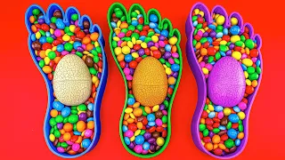 Rainbow Satisfying Video | 3 BathTub Foot Full of Candy ASMR with Skittles PlayDoh Surprise Eggs