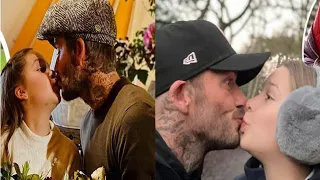 David Beckham kisses daughter Harper,12, affectionately as they forage for fruits