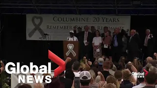 Columbine teacher leads chants of 'We are Columbine' during ceremony