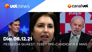 Lula lidera cenários de 1º turno, diz Quaest; vacina Pfizer e ômicron, Moro, Tebet e mais | UOL News