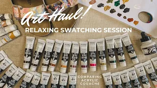ART HAUL & UNBOXING. Chatty swatching session. Acrylic gouache comparison + my art on Birkenstocks!