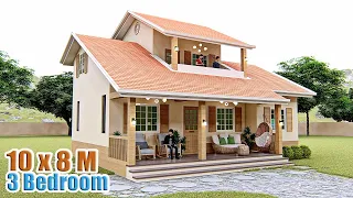SMALL HOUSE DESIGN | 10 X 8 Meters | 3 bedroom Simple farmhouse