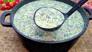 We've been making this cold soup all summer long! Helps out in the heat! The most delicious OKROSHKA