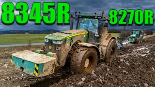 Těžká orba v mokru a kamení | Hard Ploughing | 2x John Deere 8R Series