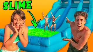 SLIME POOL WITH GIANT SLIDE INFLATABLE !!!