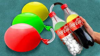 Experiment: Domino Reaction Coca-Cola vs Mentos & Giant Balloons