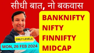 Nifty Prediction and BankNifty Analysis for Monday 26 February 2024| Midcap | FinNifty | Nifty Bank