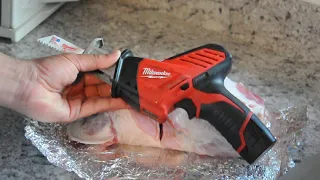 Cutting through bone in meat with sawzall