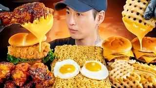 ASMR MUKBANG | Fried Chicken, Triple Cheeseburger, Indomie Mi Goren, Waffle Fries, Chicken Sandwich