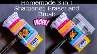 Easy Homemade 3 in 1 Sharpener Eraser and Brush | DIY School supplies | matchbox crafts  DIY