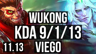 WUKONG vs VIEGO (JUNGLE) | 9/1/13, 1500+ games, Legendary, 800K mastery | KR Master | v11.13