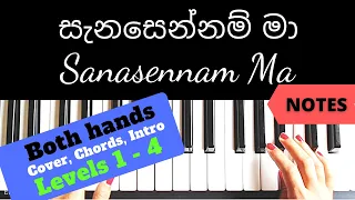 Senaka Batagoda -Sanasennam Ma (සැනසෙන්නම් මා)| Both hands Piano Tutorial| Level 1 - 4| NOTES | Slow