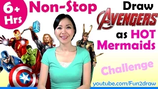 6.5 Hours Nonstop Drawing Challenge! Draw Avengers as HOT Mermaids! | Mei Yu Fun2draw Art Challenge