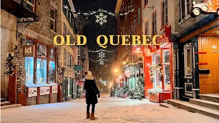 [4K]🇨🇦 Alice in Winter Wonderland⛄❄Midnight Snowfall in Old Quebec City🌟Dec. 2021